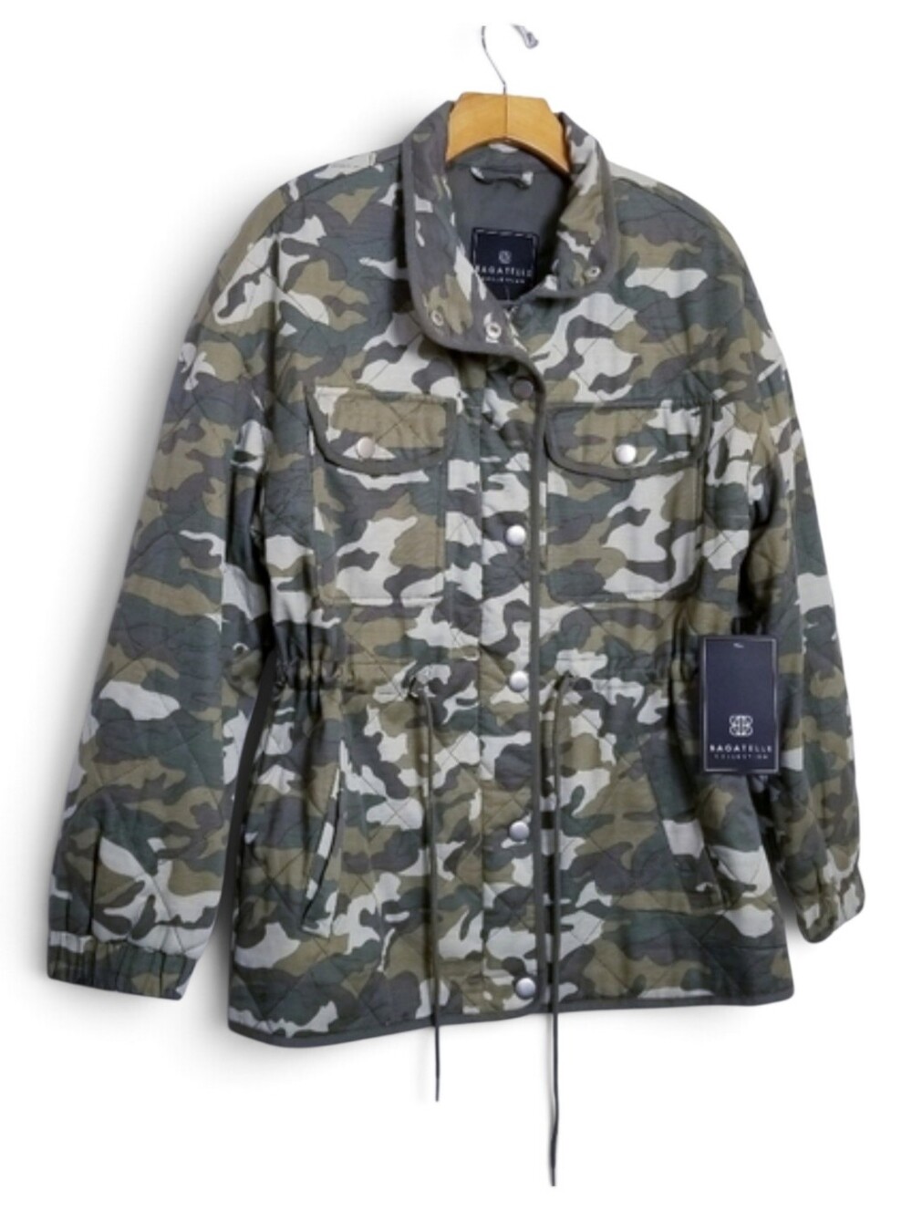 NWT Bagatelle Camo Utility Jacket Size S Quilted Military Cargo Green Brown